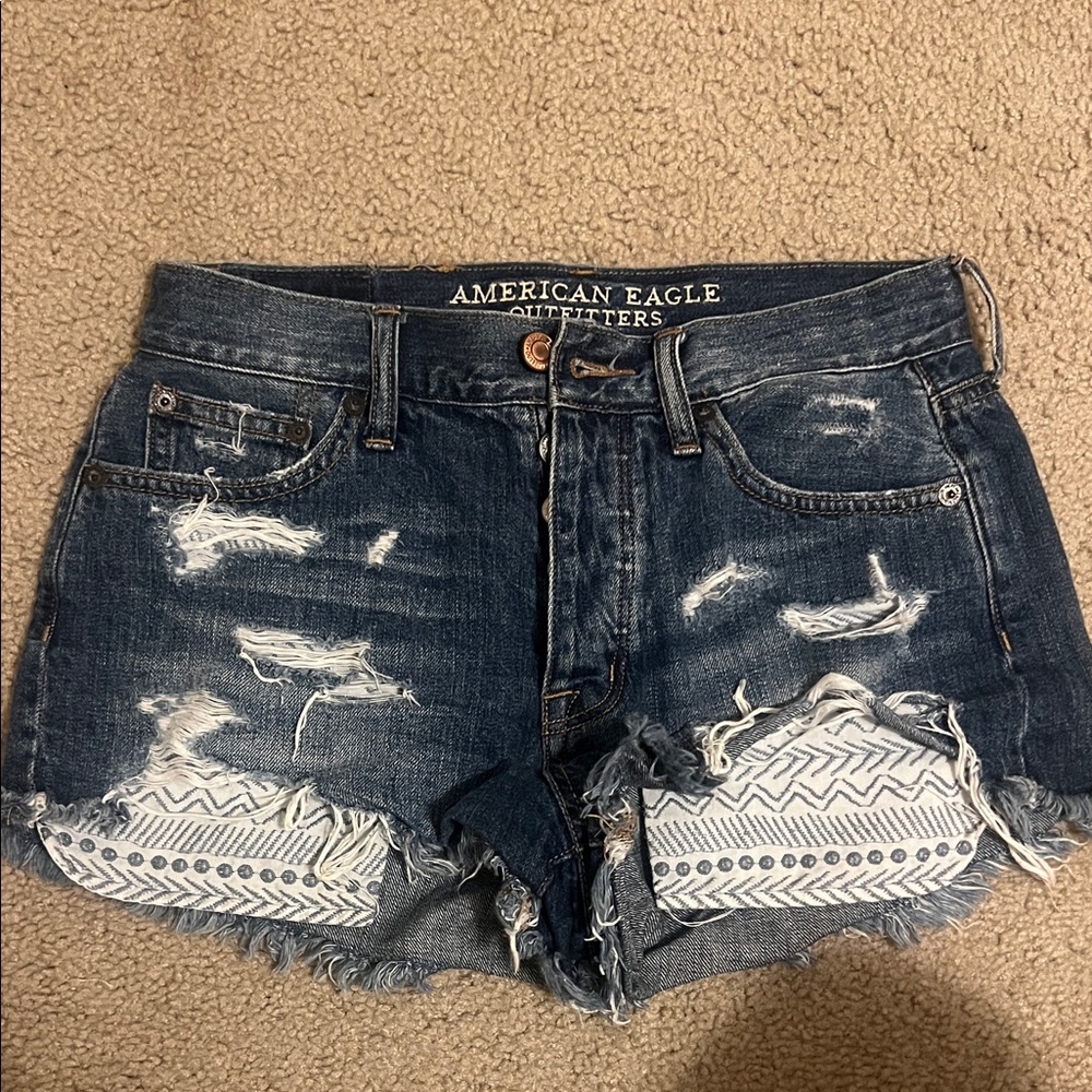 American Eagle Outfitters Women's Distressed Jean Shorts - Dark Blue